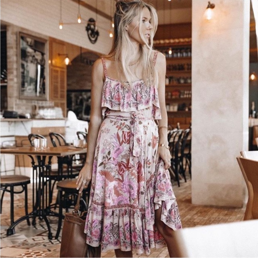 Spell Pink Floral Midi Dress- Siron song midi